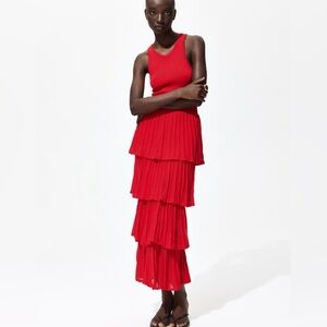 H&M BRIGHT RED TIERED FINE-KNIT DRESS